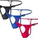 Men's Thong Underwear Men's sexy underwear Male thongs G String (3-packs (Red+blue+black))