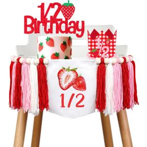 Strawberry Half Birthday Decorations Strawberry 1/2 Birthday Strawberry Hat Strawberry Half Birthday High Chair Banner Its My 1/2 Birthday Cake Topper for Girls Berry Sweet Birthday Decor Supplies