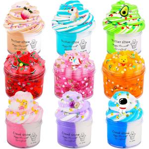 9 Pack Slime Kit, with 6 Butter Slime and 3 Jelly Cube Crunchy Slime, Soft & Non-Sticky, for Girls and Boys Family Toy, Party Favors, Stress Relief Toys