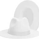 Wide Brim Fedora Hats for Women & Men Classic Dress Panama Hat Adjustable Felt Hat with Band (Large, All White)