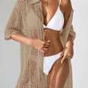BreathSunny Womens Crochet Knit Polo Collar Swimsuit Coverup Cardigan Summer 2026 Beach Bathing Suit Cover Up Shirt Dress