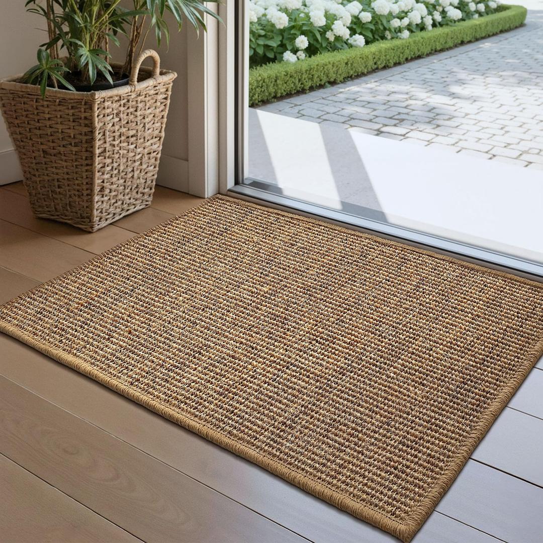 LUMI Handwoven Sisal Door Mat, Non-Slip Durable Entryway Mat, Welcome Front Doormat, Solid Floor Mats for Entrance, 24"x36", Brown Sisal