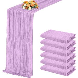 6 Pack Lavender Table Runner 17x108 Inch Cheesecloth Table Runner Boho Gauze Table Runners Romantic Rustic Sheer Fabric Cheese Cloth Table Runners for Wedding Party Baby Shower Birthday Home Decor