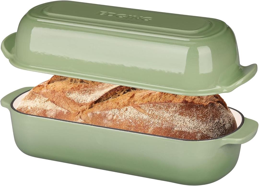 EDGING CASTING Enameled Cast Iron Loaf Pan with Lid, Bread pan, Dutch Oven Bread pan for Homemade Sourdough Bread Baking, 12.5x5.5 inch, 5qt, Pistachio Green
