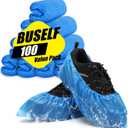 Buself Shoe Covers Disposable Non Slip - Pack of 100 (50 Pairs), Premium Waterproof and Recyclable Shoe Booties Covers for Indoors, Fits Up To 11 US Men and 13 US Women Size