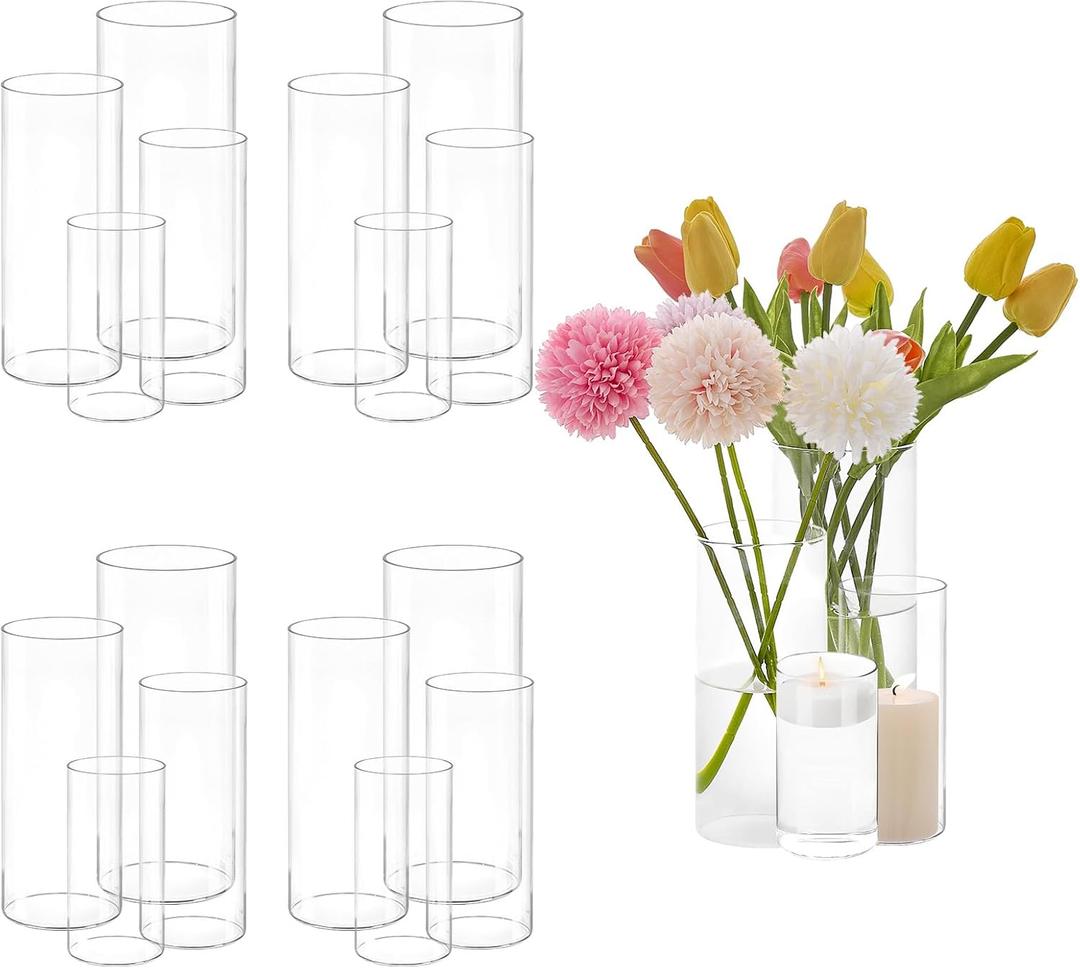 16 Pcs Cylinder Vases Set, 4,6,8,10 Inch Tall Clear Glass Vases for Centerpieces, Modern Floating Candle Holders Vase for Wedding, Table Shelf, Party, Home Decor
