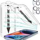 EZ-GLAZ- 4 Pack for iPhone 14 Plus Screen Protector [6.7"] With 2 Pack Camera Lens Protector, 9H+ Hardness 12FT Military Grade Shatterproof Scratch Resistant Durable Tempered Glass Film with Flawless Fit Kit, HD Clear (Transparency)