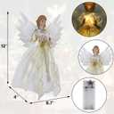 YOFIT 12-inch Lighted Angel Christmas Tree Topper - Battery Operated with Warm White LED Lights, Angel Ornaments for Xmas Tree Decor, Home Holiday Decorations