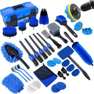 36Pcs Car Detailing Kit, Car Detailing Brush Set, Car Cleaning Kit, Auto Detailing Tools for Interior Exterior Wheels, Professional Car Wash Accessories with Windshield Cleaning Tool and Storage Box (Blue)