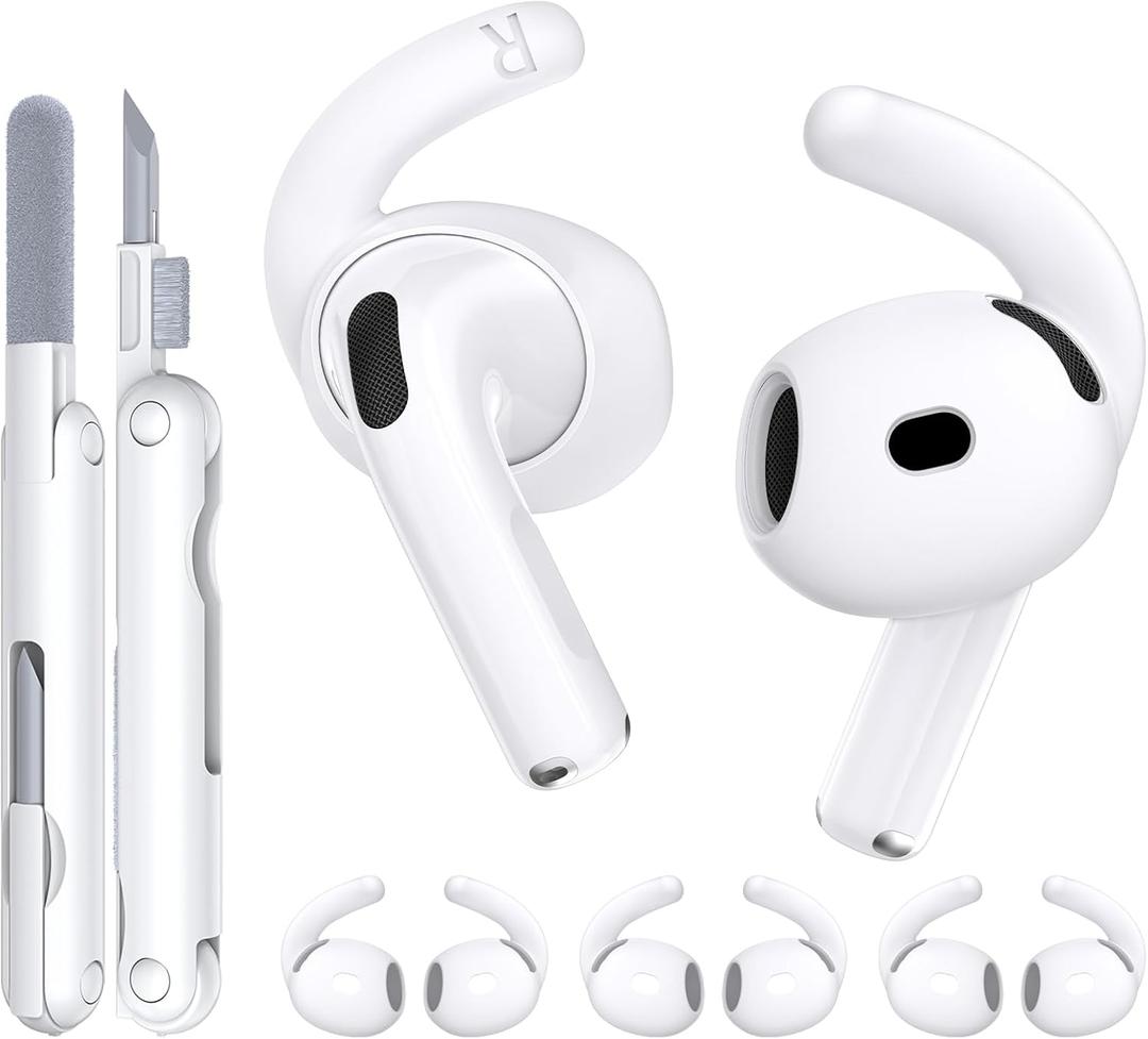for AirPods 4 Ear Tips TNSNK 4 Paris Anti-Slip Sport Ear Hooks Soft Silicone Ear Grips Compatible with Apple AirPods 4 for Men Women with Cleaning Pen Kit and Carabiner (White)