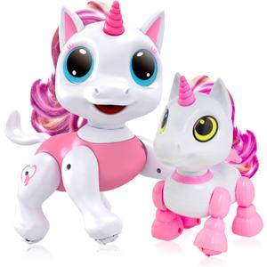 Power Your Fun Robo Pets Unicorn Toy 2pk Set - Unicorns Gifts for Girls and Kids (1) Unicorn Robot STEM Toy with Interactive Hand Gestures or Remote Control to Move and (1) Mini Automated Smart Robot