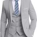 Men's Slim Fit 3-Piece Suit Set, Formal Wedding Tuxedo in Black, Navy Blue (Light Grey, 3XL)