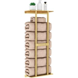 STWWO Bathroom Towel Storage Rack for Bathroom, 30 inch Towel Racks Wall Mounted with Shelf Can Holds 6 Large Towels, Wall Towel Rack for Rolled Towels, Gold