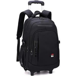 VIDOSCLA Black Kids Boys Rolling Backpack Teens Carry-on Luggage with Wheels Trolly BookBag for School-2 Wheels