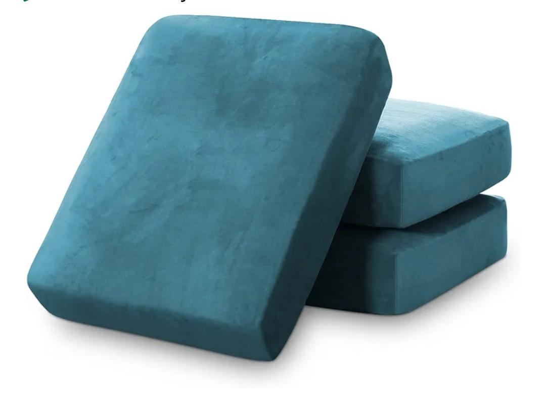 PrinceDeco Couch Cushion Covers, Stretch Washable Sofa Cushion Cover, Fitted Sofa Slipcover Velvet Fabric Non-Slip Furniture Protector for Dog,Pets, Pack of 3