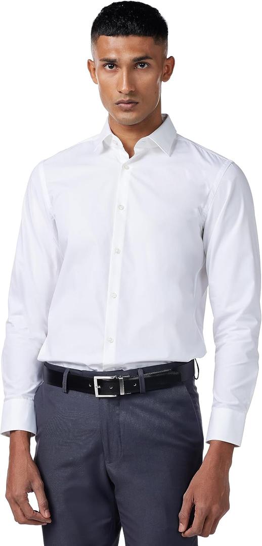 HUGO Men's Classic Popelin Button Down Dress Shirt (15.5R, New White)