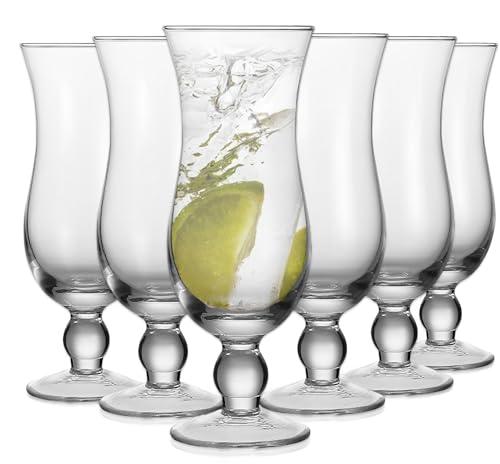 Cheardia 6 Pack Hurricane Glass, 14 oz Pina Colada Glasses Clear Tulip Drinking Cups for Juices, Cocktails, Full-Bodied Beer, Tropical Drinks, Water, Beverages