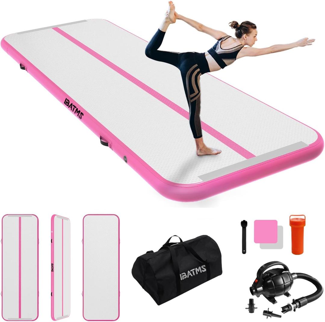 IBATMS Air Tumbling Mat, 6ft/10ft/13ft/16ft/20ft Inflatable Gymnastics Air Mat 4inch/8inch for Gymnastics Training/Home Use/Cheerleading/Yoga/Water with Pump (10ft(3x0.9x0.1m), Light blue)
