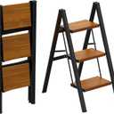 HBTower Step Ladder,Lightweight Aluminum Folding Step Stool with Anti-Slip Wide Pedal,330lbs Capacity Step Ladder for Household,Kitchen,Office - BlackWoodgrain