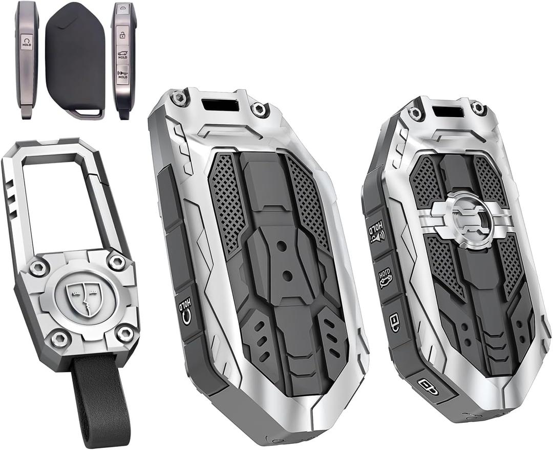 Key fob Case Cover with Keychain Fits for 2023 2024 2025 Kia Telluride Sorento K4 K5 GT-Line Carnival 5 Button Key (Silver)