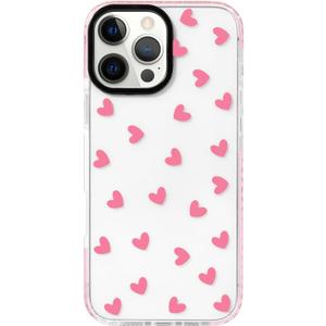 NITITOP Compatible with iPhone 16 Pro Case Cute Clear for Women Girls Pink Love Heart Pattern Ultra Slim with Bumper Protector Soft TPU Anti-Yellow Protective Cover - Pink Heart