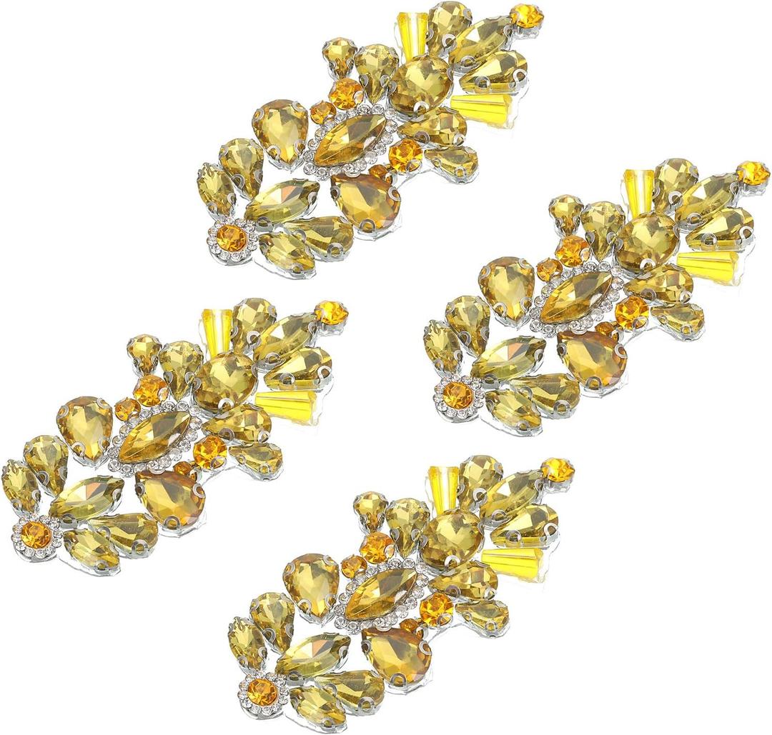 uxcell 4Pcs Rhinestone Crystal Applique, Rhinestone Iron on Patch, Hot Fix Crystal Sewing Applique for Bridal Sash Wedding Dress Shoes Bags, Yellow (8 x 4cm / 3.15" x 1.57" (L x W))