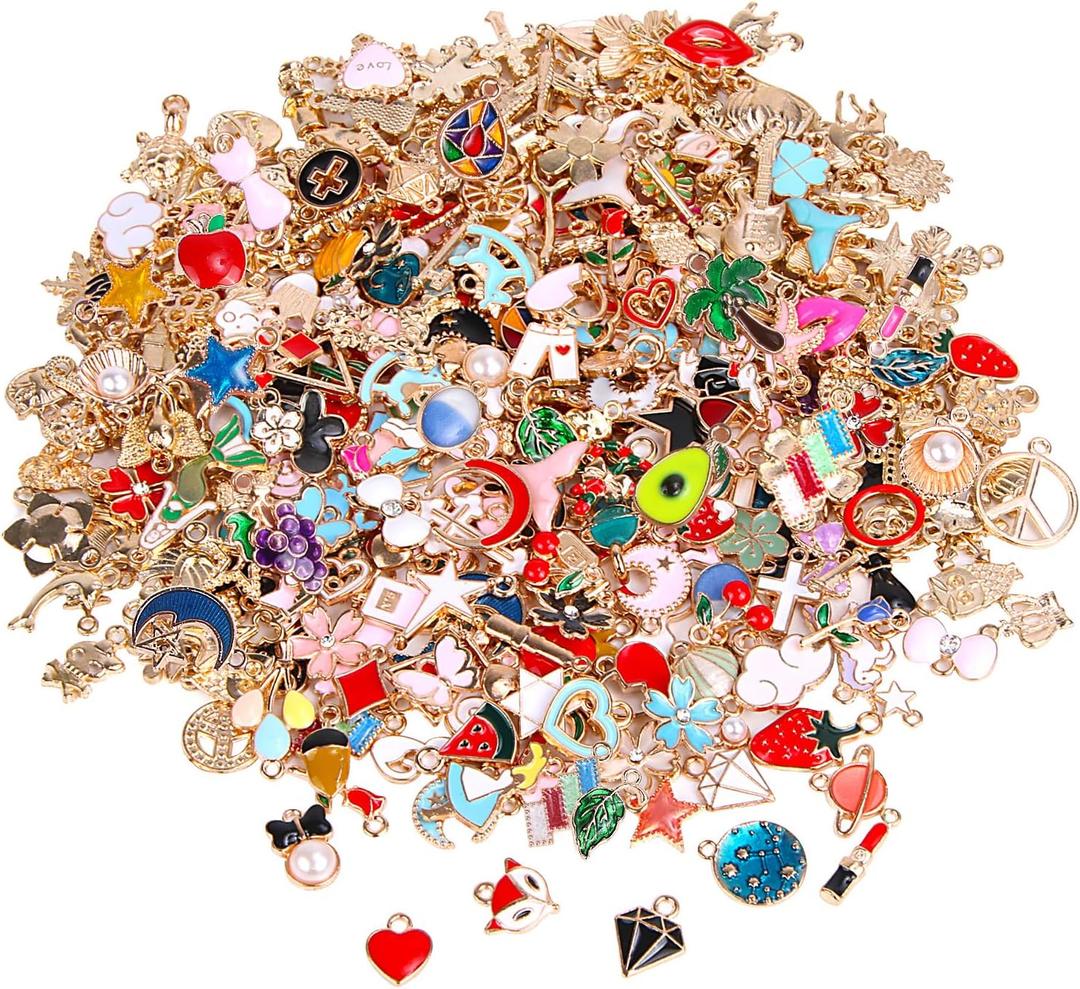 SANNIX 350Pcs Bracelet Charms Jewelry Making Charms Assorted Gold Plated Enamel Pendants for DIY Necklace Bracelet Earring Craft Supplies (Multicolored)