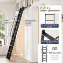 9FT Aluminum Rolling Library Ladder with 4FT Sliding Hardware Kit,Telescopic Hook Track with Brake Wheel,8 Steps with Handrail,450lbs Capacity,Black,Easy Assembly,for Loft Bookcase Attic Home