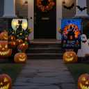 LED Christmas Haunted House Garden Flag Stake, Solar-Powered Double-Sided Outdoor Decor, Scary Yard Flag for Patio Lawn Thanksgiving Party Winter Holiday Decorations & Gifts