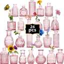 24PCS Mini Bud Vases As Wedding Centerpieces for Tables,Clear Bud Vases for Flowers,Small Flower Vases Suitable for Birthday Party,Anniversary,Wedding Reception,Baby Shower (Pink, 24PCS)