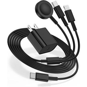 for Apple Watch Charger Fast Charging,3 in 1 Multi Chargers Cable with 20W USB C Charger, iWatch Charger Cord 6FT for iWatch Series Ultra2/SE/10/9/8/7/6/5/4/3/iPhone 15 16 Pro Max/14/13/12/11(Black)