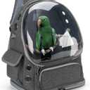 Bird Backpack Carrier Travel Cage with Perch, Tray and Breathable Clear Window, Bird Travel Cage for Cockatiel Caique Conure Quaker, for Vetting Camping Hiking (Grey)