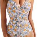 SUUKSESS Women Sexy Wrap Push Up One Piece Swimsuit Tummy Control Bathing Suit (Medium, 89 Yellow Floral)