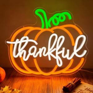 Thankful Pumpkin Neon Sign Thanksgiving Led Sign Fall Neon Light Sign for Bedroom Party Halloween Autumn Decor Present