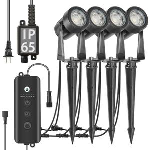 SUNTHIN Outdoor Landscape Lighting with Dusk to Dawn Sensor Controller, 4 Pack (Warm White)