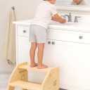 Toddler Step Stool Wooden - Height-Adjustable Kids 2 Step Stool Ladder with Cute Bear Design for Bathroom Sink Toilet Potty Training Kitchen Bedroom
