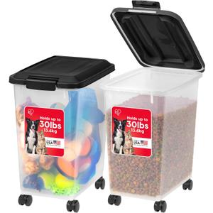 IRIS USA Dog Food Storage Container, 2-Pack, Up to 54 lbs, Black | Made in USA, Comes with Wheels, Airtight Seal, BPA-Free, Bird Seed, Cat food, Cat Litter, Treats, Multi-Pet Use