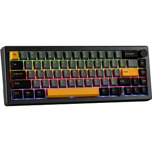 EPOMAKER EK68 65% Gasket NKRO Hot Swappable 2.4Ghz/Bluetooth 5.0/USB-C Wired Mechanical Gaming Keyboard with Knob, South-Facing LED, 3000mAh Battery, RGB Backlight for Win/Mac (Gateron Pro Yellow)