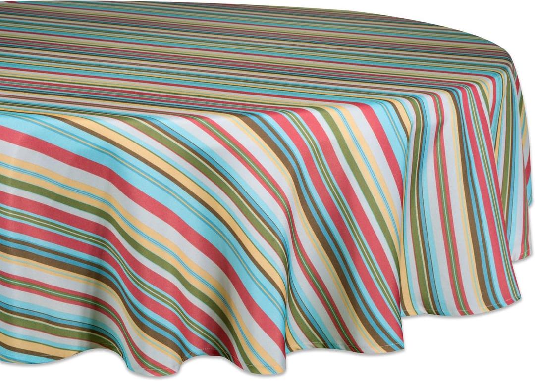 DII Summer Stripe Outdoor Tabletop Collection, Multi-use, Machine Washable, Tablecloth, 60" Round, Sunset
