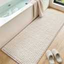 DEXI Bathroom Runner Rugs 60x24, Non Slip Chinelle Bath Mat, Cream