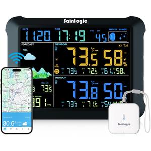 Sainlogic WiFi Smart Weather Station SA1 with 24H/ 7Days Accurate Weather Forecast by Weatherseed AI, Email & App Notification Alert,Data Storage Export(Only 2.4G)