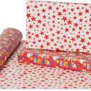 American Greetings 175 sq. ft. Reversible Wrapping Paper, for Birthdays, Happy Birthday Lettering and Stars (1 Jumbo Roll, 30 in. x 70 ft.)