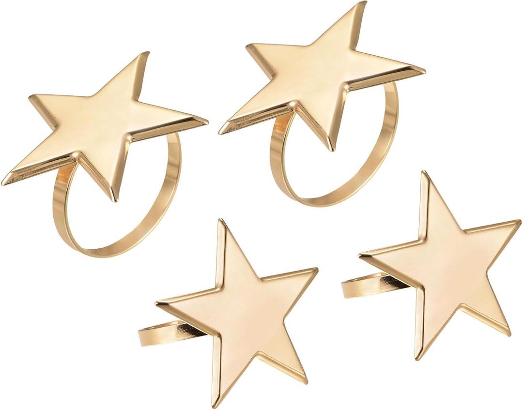 uxcell Metal Napkin Rings Set of 4, Star Napkin Ring Holder Buckle for Dining Table Decorations Wedding Birthday Holiday Party, Gold Tone