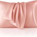 Bedsure Satin Pillowcase 2 Pack Similar to Silk Pillow Cases Standard Size, Pillow Case for Sleeping Women with Envelope Closure, Gifts for Women Men, Peach Pink, 20x26 Inches, 2pcs
