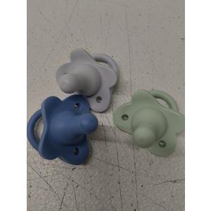 Dr. Brown's HappyPaci 100% Silicone Baby Pacifier, Contoured One-Piece Design, Gray, Green, Light Blue, 0-6m, BPA-Free, 3 Pack