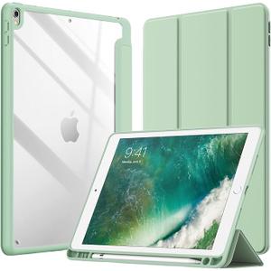 Case for iPad Pro 10.5-Inch and iPad Air 3 (10.5-Inch 2019, 3rd Generation) with Pencil Holder, Clear Transparent Back Shell Slim Stand Shockproof Tablet Cover (Matcha Green)
