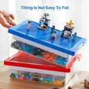 MACOPRO Toys Storage Organizer Box for Lego, Toy Box with Building Plate Lid and Removable Tray, Building Block Storage, Stackable Plastic Organizer Bins (Red+Blue-2Packs)