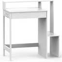 Haotian Desk with Power Outlet, Small Computer Desk with Drawer and Open Storage Shelves, Modern Study Writing Desk with Side Hook for Bedroom or Home Office, White FWT111-W