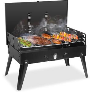 Charcoal Grill, Portable BBQ Foldable Barbecue Charcoal Grill Suitcase Grill Shelf for Outdoor Cooking Camping Picnics Garden Grilling/16.7x10x17.7inches