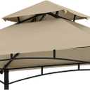 COOSHADE Grill Gazebo Replacement Canopy Roof Outdoor Double Tiered Barbecue Gazebo Top Cover Fit for Model L-GG001PST-F (Beige)